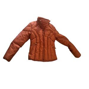 Xhilaration Womens Orange Puffer Jacket S Nylon & Feather Blend